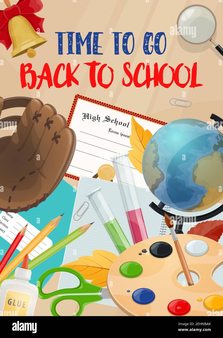 Back To School Promo Poster Foe Education And Study Time Season Vector Design Of School Diploma And Lesson Books Or Stationery For Geography Paintin Stock Vector Image Art Alamy