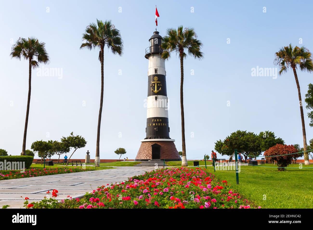 Lima Peru Lighthouse tower Faro La Marina park flowers landmark Miraflores Stock Photo