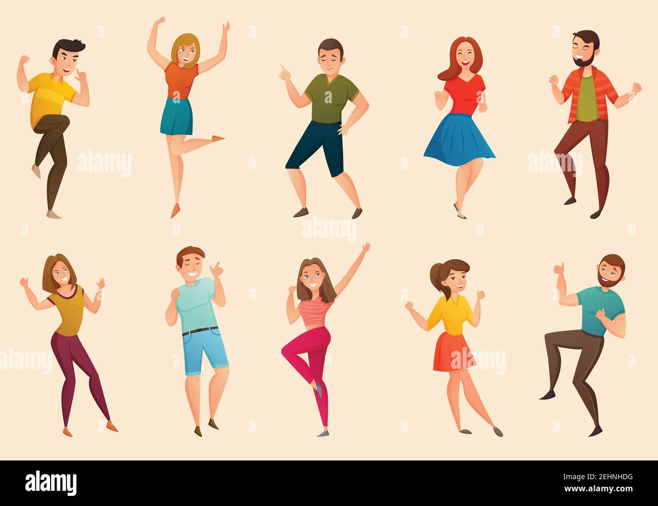 Dancing people moves retro icons of young men and women moves 2 banners set isolated vector illustration Stock Vector