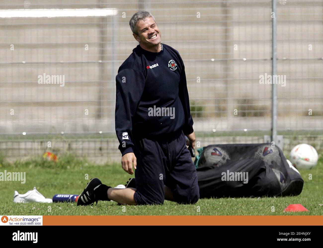 Football Total Network Solutions Training Vauxhall Motors Fc 8 7 05 Total Network Solutions Manager Ken Mckenna Enjoys A Laugh During Training Mandatory Credit Action Images Keith Williams Livepic Stock Photo Alamy
