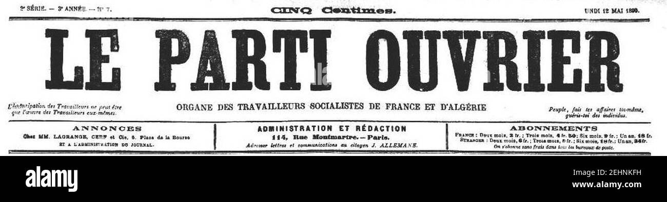Parti ouvrier, le (1890-05-12), bandeau Stock Photo - Alamy