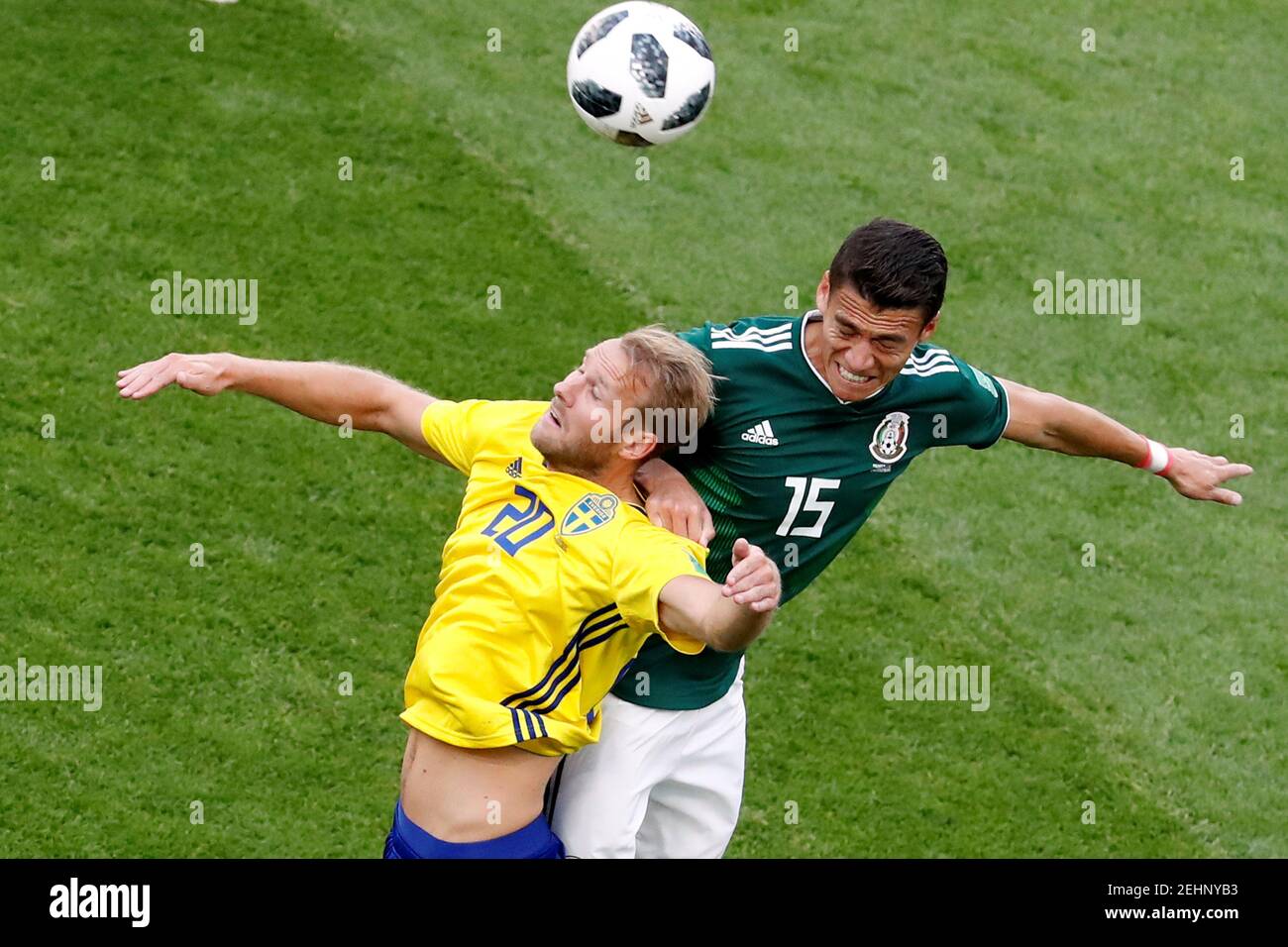 Soccer Football - World Cup - Group F - Mexico vs Sweden - Ekaterinburg Arena, Yekaterinburg, Russia - June 27, 2018   Sweden's Ola Toivonen in action with Mexico's Hector Moreno     REUTERS/Damir Sagolj Stock Photo