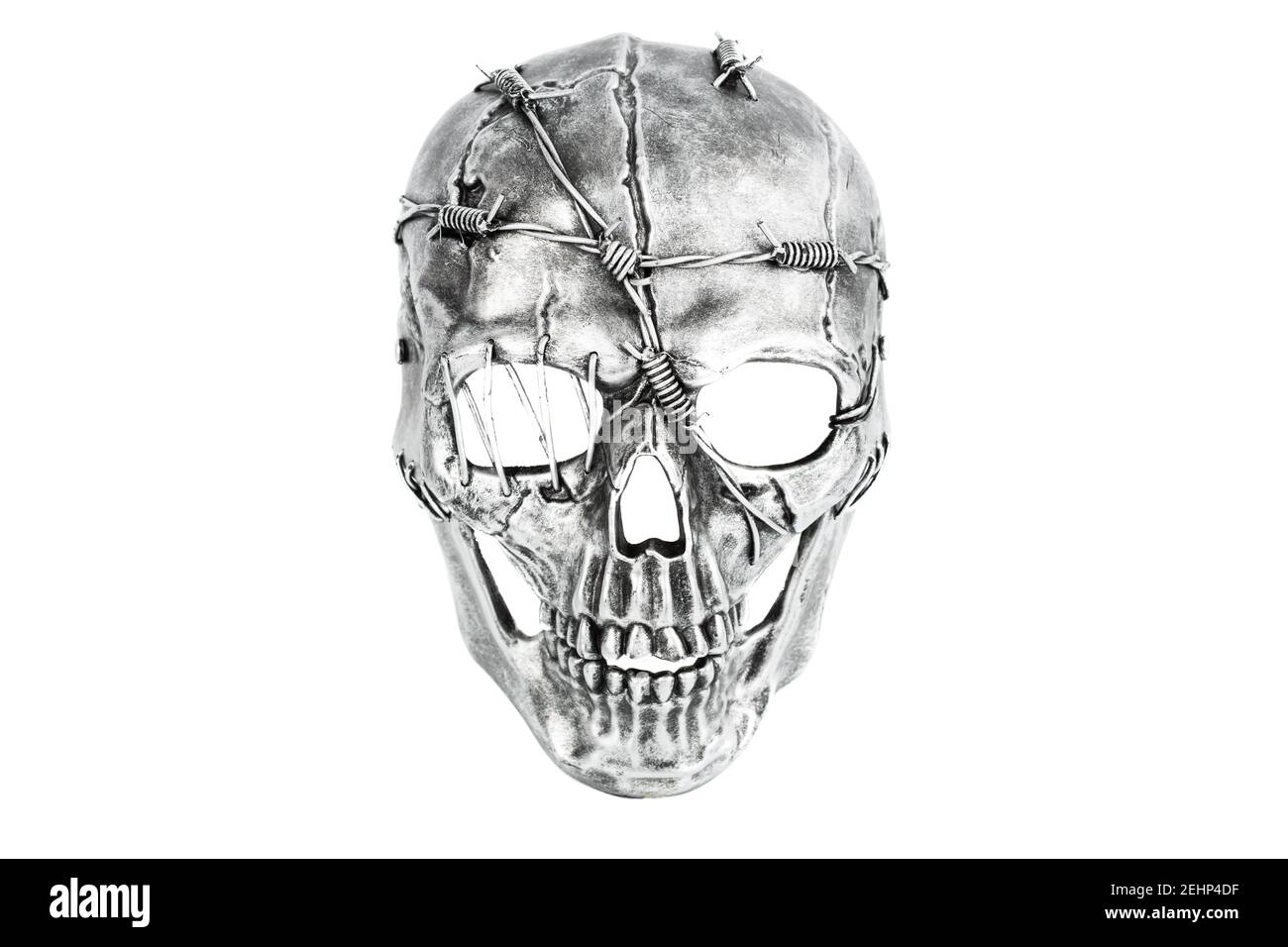 Skull mask with barbed wire isolated on a white background. Stock Photo