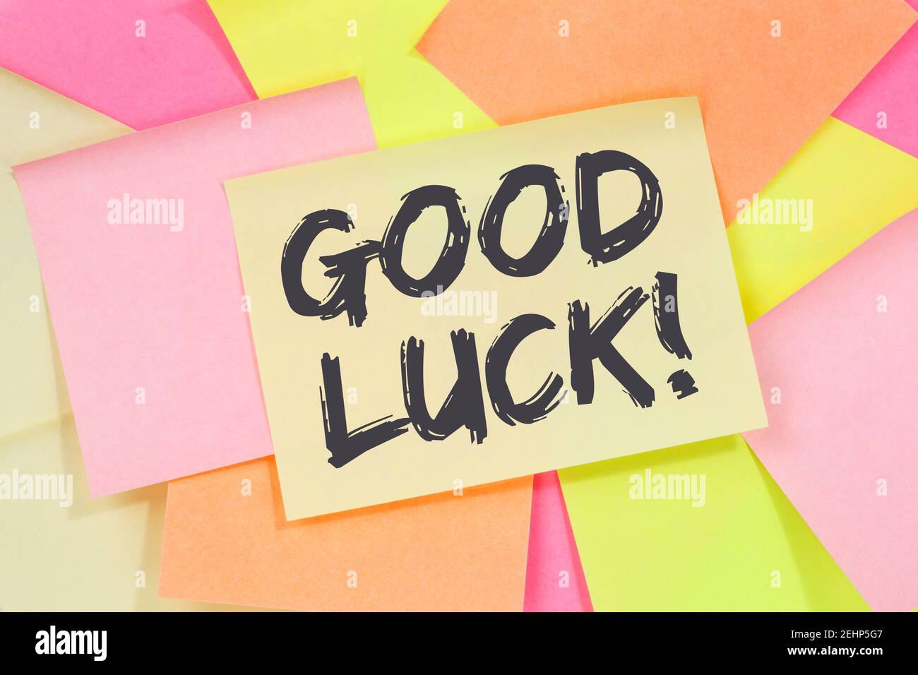 Good luck success successful test wish wishing note paper notepaper Stock Photo