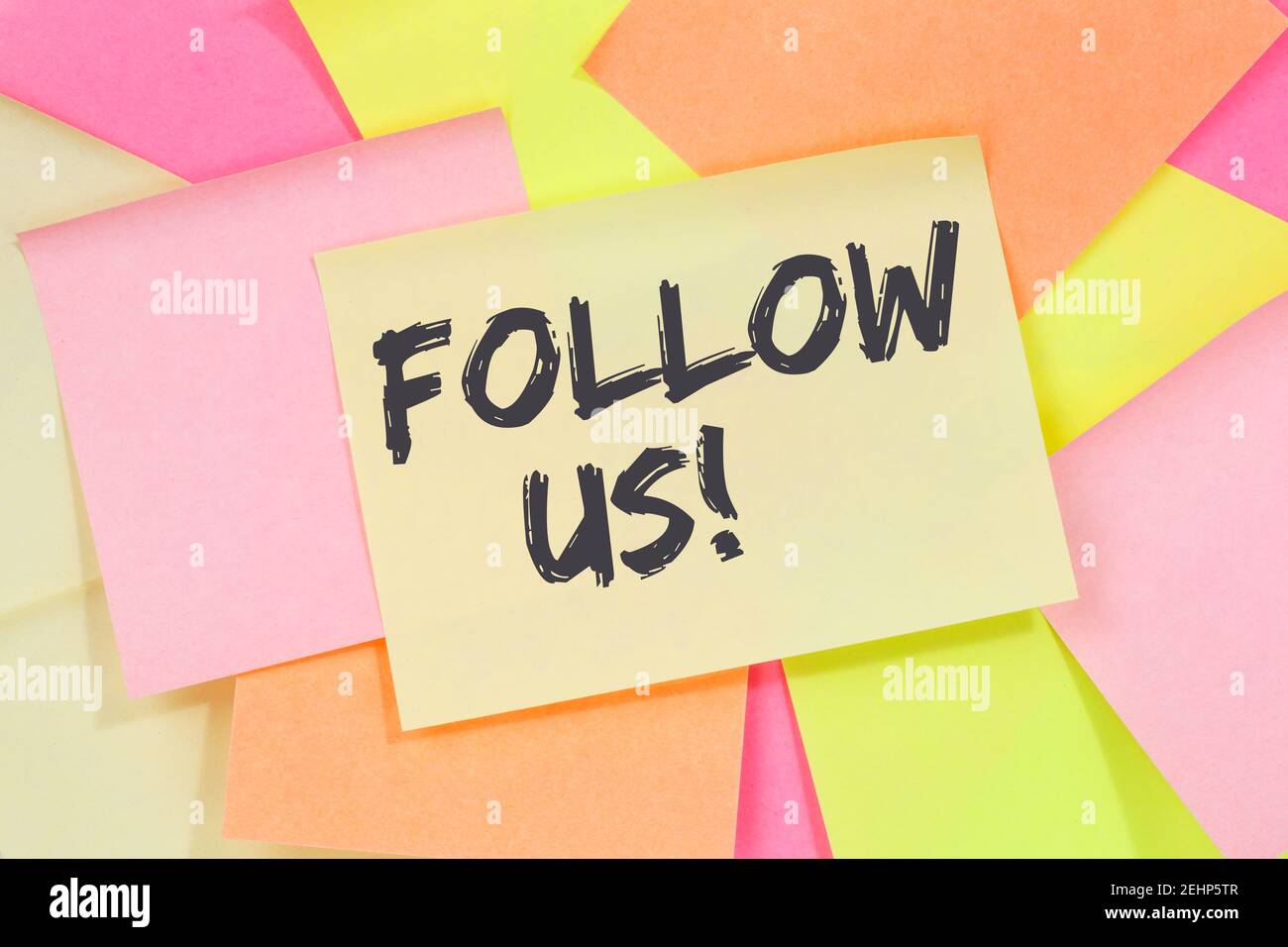 Follow us follower followers fans likes social networking media internet note paper notepaper Stock Photo