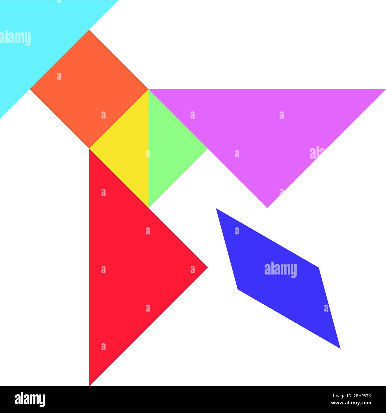 Color tangram in rocket or missile shape on whtie background (Vector) Stock Vector