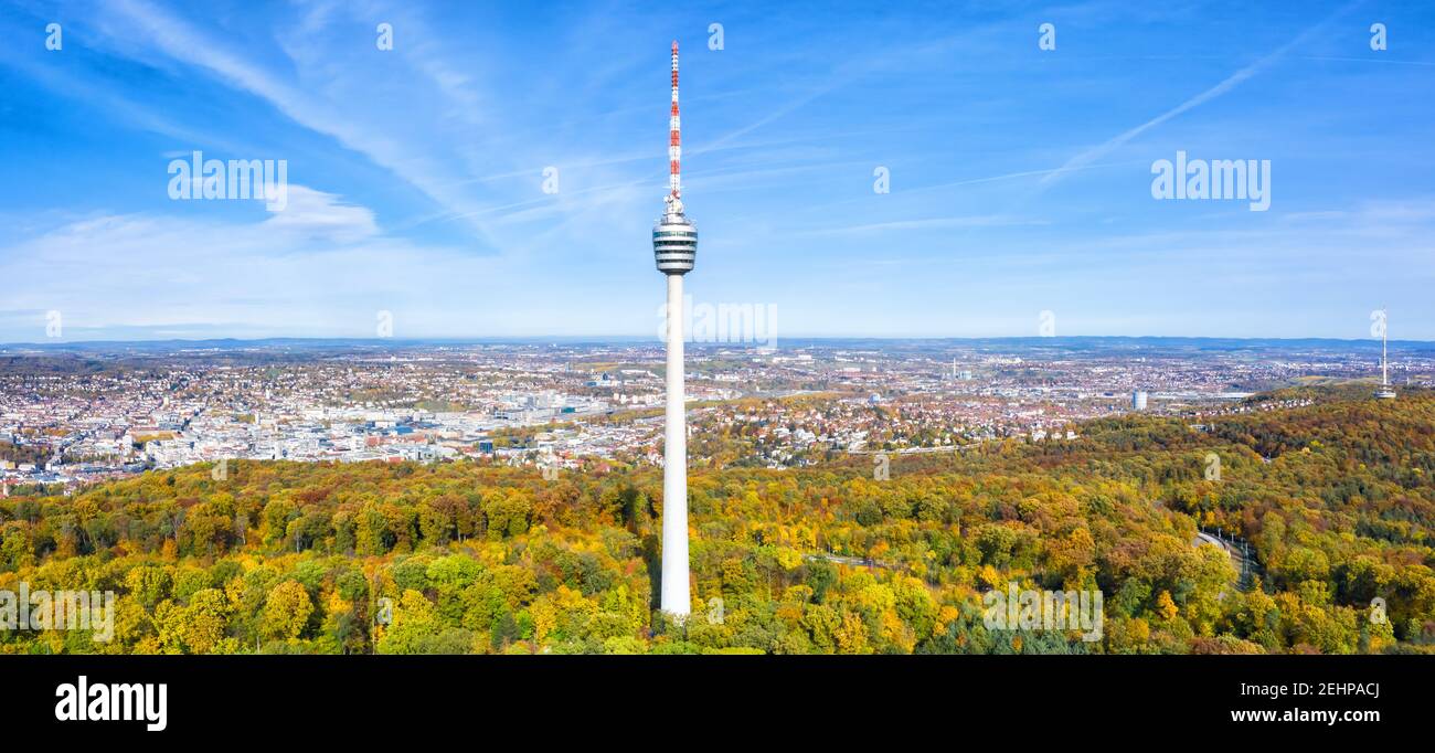Stuttgart tv tower skyline aerial photo panoramic view town architecture travel copyspace copy space traveling Stock Photo