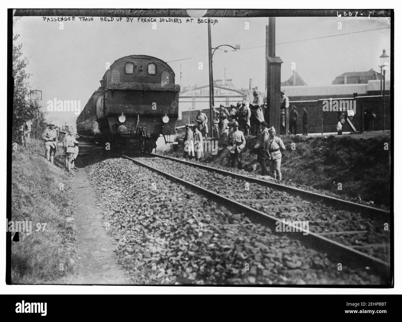 Passenger train held up by French soldiers at Bochum Stock Photo