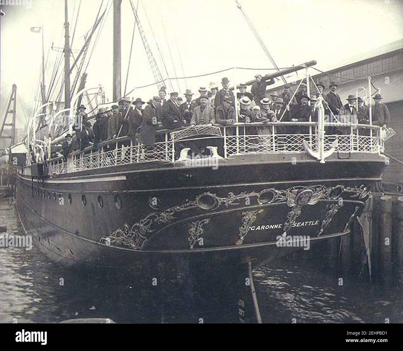 Passenger steamship GARONNE at dock, possibly Seattle, Washington, ca 1904 (HESTER 177). Stock Photo