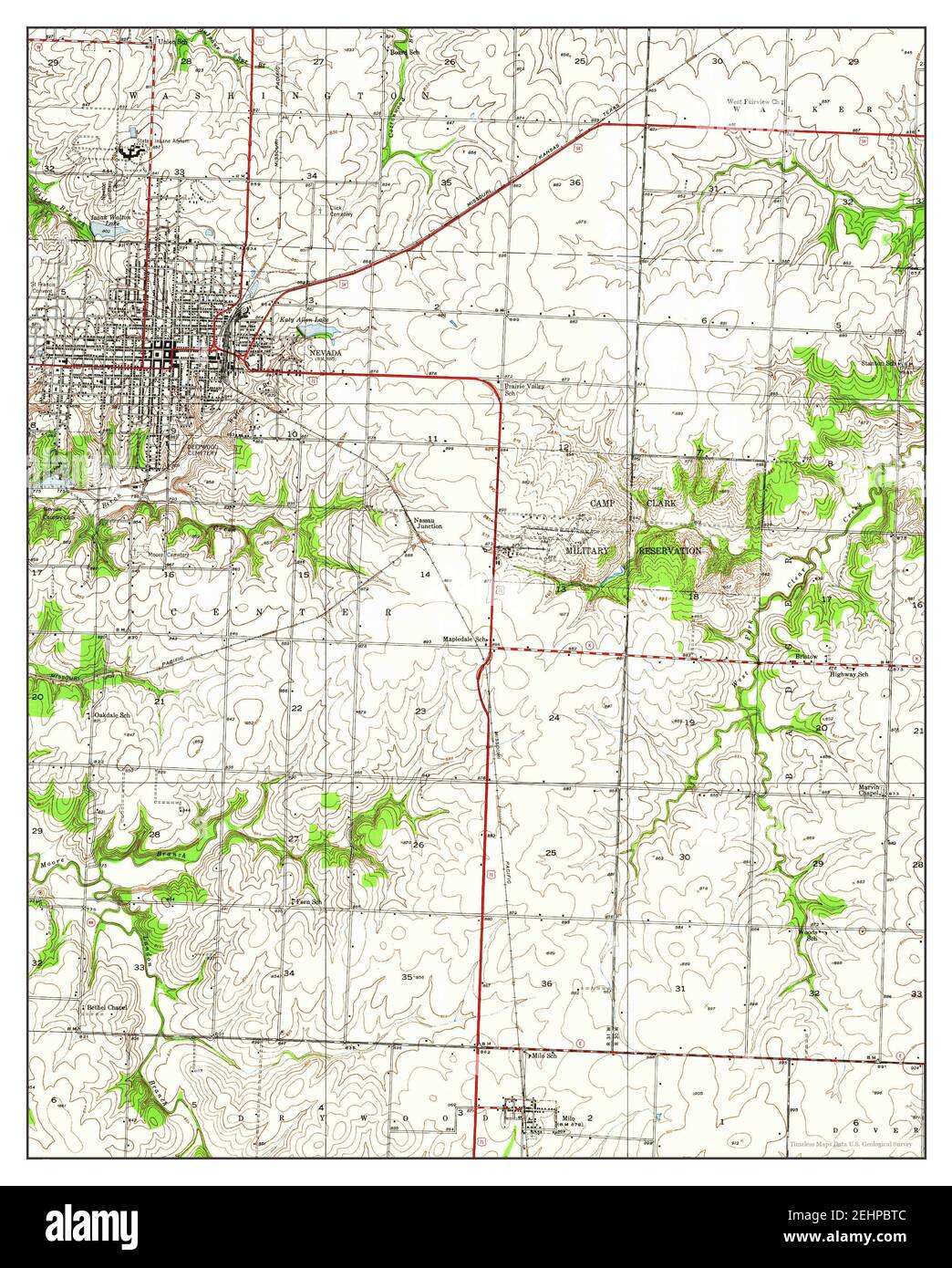 Nevada, Missouri, map 1933, 1:24000, United States of America by Timeless Maps, data U.S. Geological Survey Stock Photo