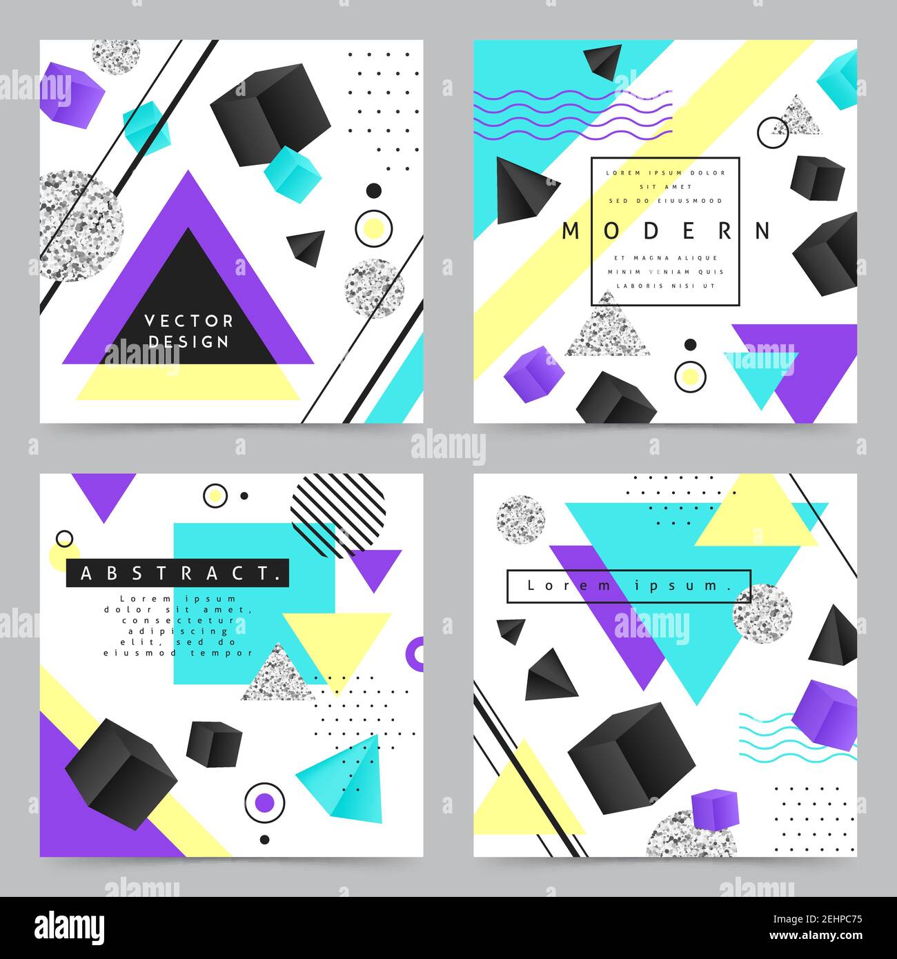 Abstract geometric shapes concept icons set flat isolated vector ...