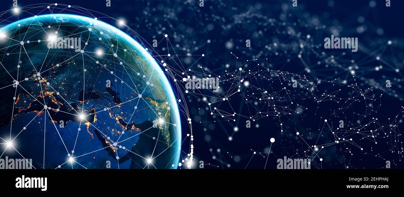 Global Social Network and Business Connection Concept. Future of the internet and technology. Elements furnished by NASA. Copy space. Stock Photo