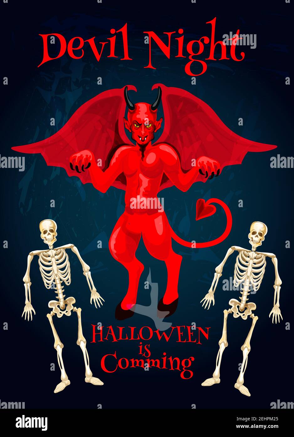 Halloween devil night is coming greeting card and trick or treat horror