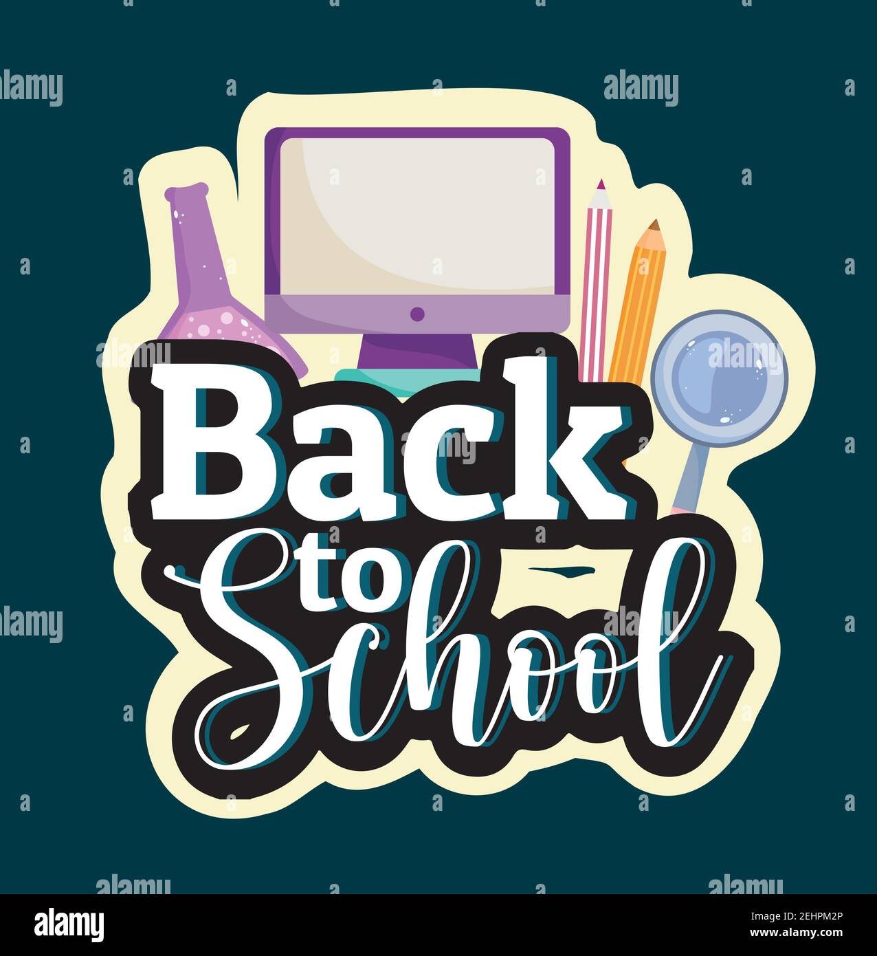 Back to School computer test tube pencil and magnifier vector ...