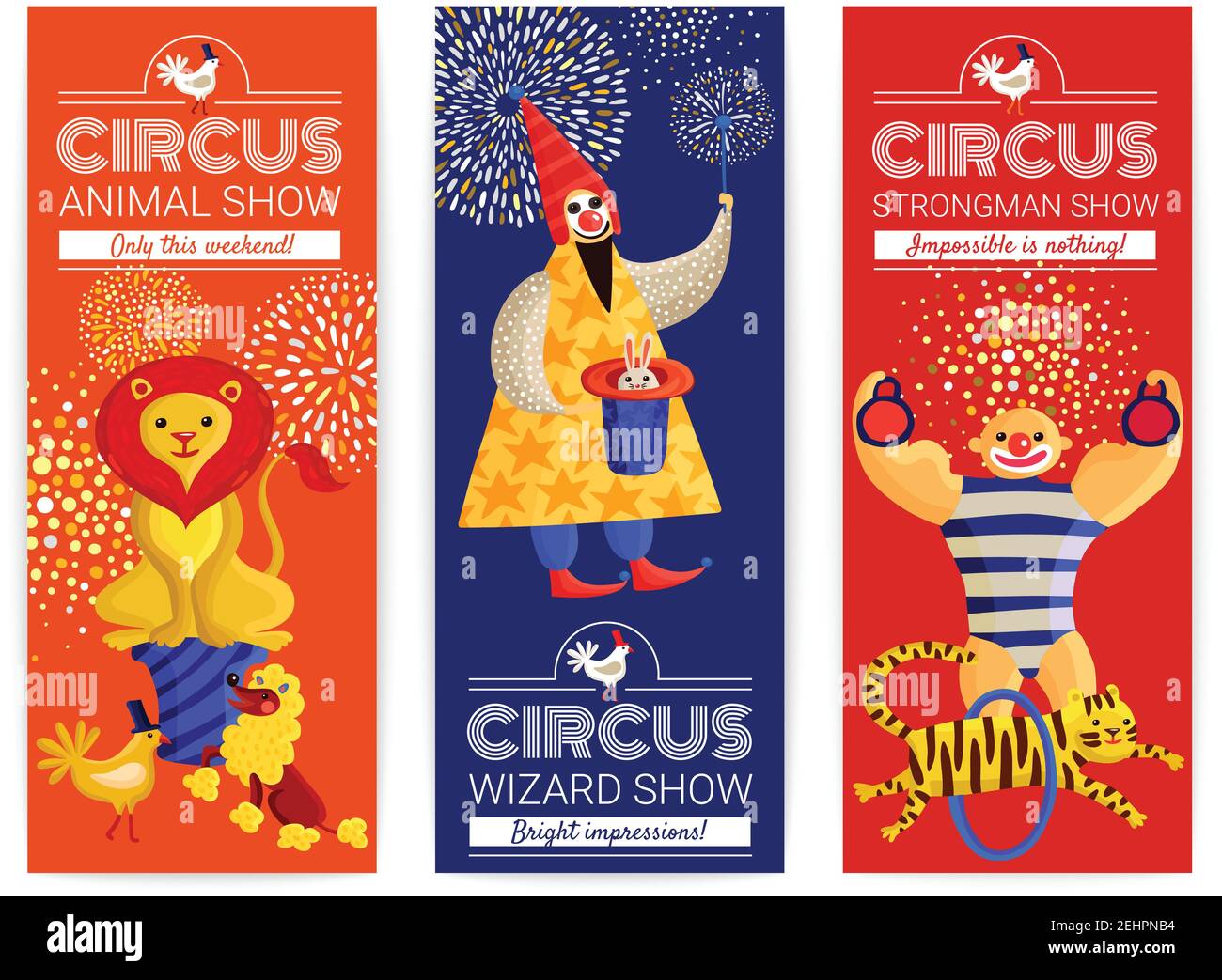 Set of vertical banners with advertising of circus show with magician ...
