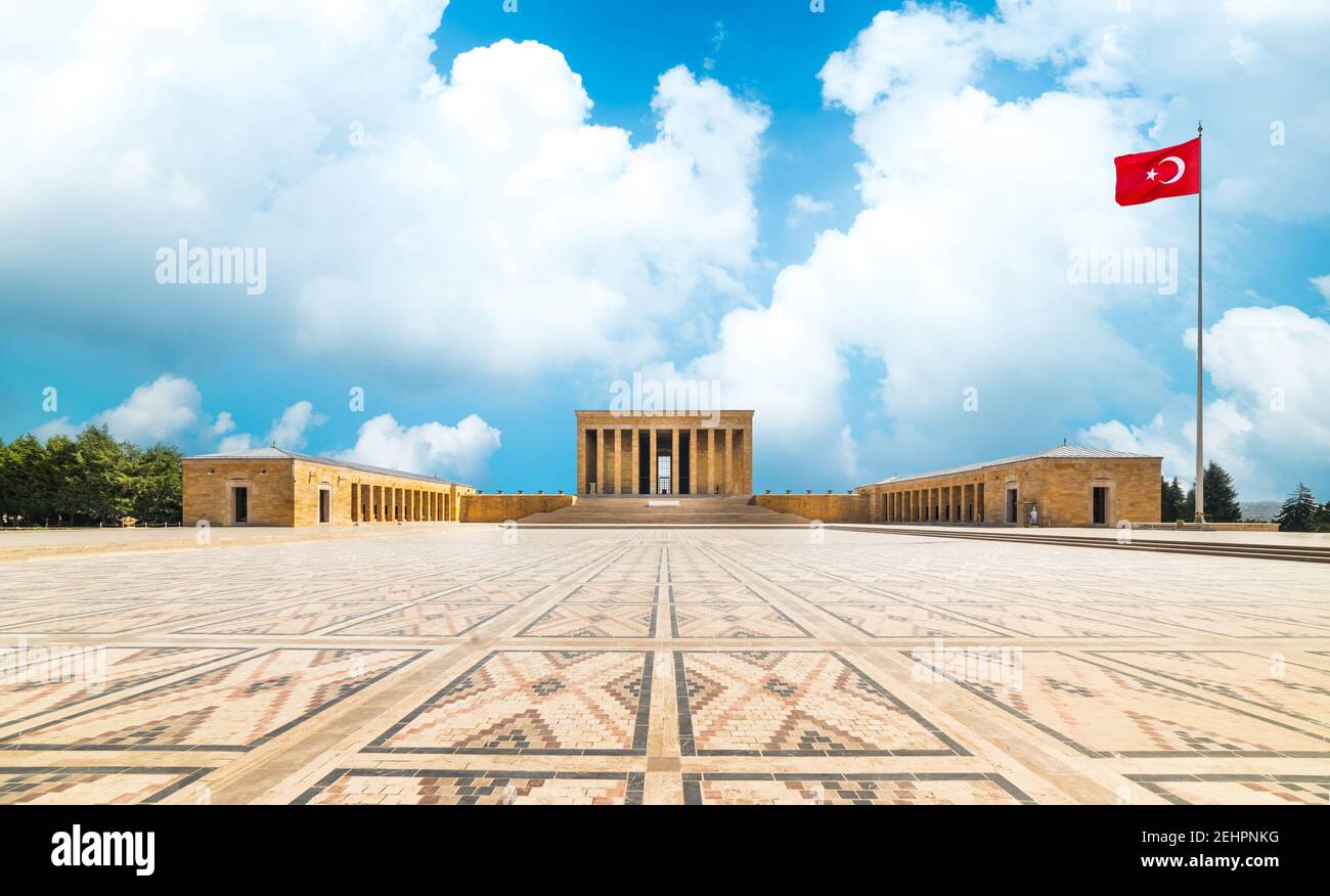 ANITKABIR view with beautiful blue sky. Anitkabir is the Mausoleum of Mustafa Kemal Ataturk. Ankara, Turkey. Stock Photo