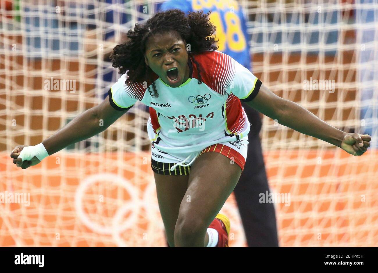 2016 Rio Olympics - Handball - Preliminary - Women's Preliminary Group A Spain v Angola - Future Arena - Rio de Janeiro, Brazil - 14/08/2016. Isabel Guialo (ANG) of Angola celebrates. REUTERS/Damir Sagolj FOR EDITORIAL USE ONLY. NOT FOR SALE FOR MARKETING OR ADVERTISING CAMPAIGNS.     Picture Supplied by Action Images Stock Photo