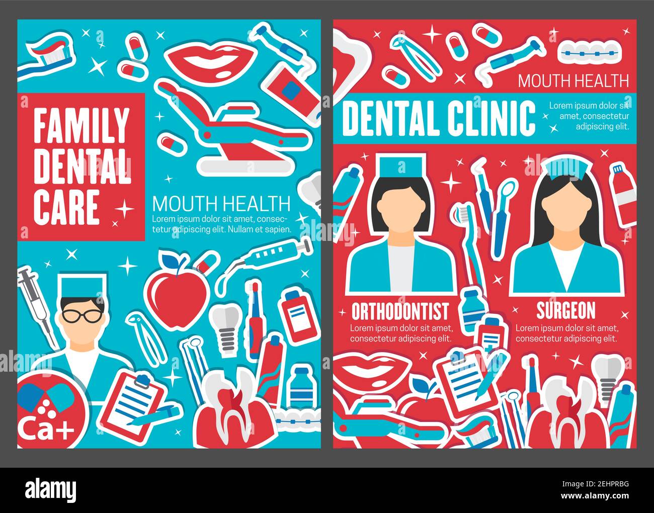 Dental surgery and orthodontic treatment clinic, tooth health. Vector