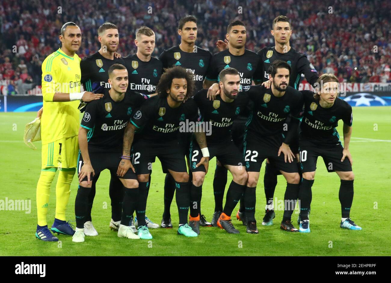 Soccer Football - Champions League Semi Final First Leg - Bayern Munich vs Real Madrid - Allianz Arena, Munich, Germany - April 25, 2018   Real Madrid players pose for a team group photo before the match    REUTERS/Michael Dalder Stock Photo