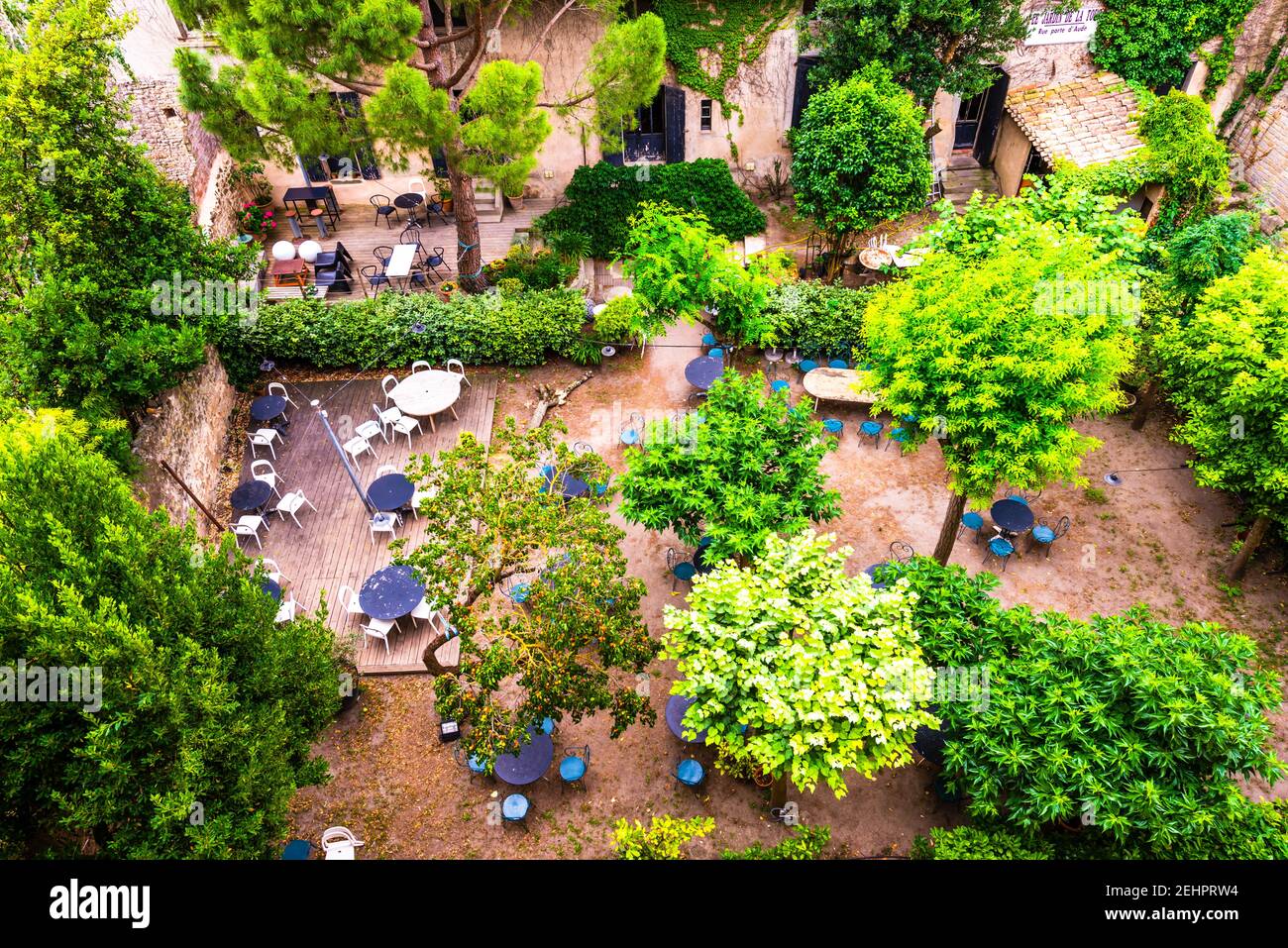 Aerial view of a garden full of greenery Stock Photo