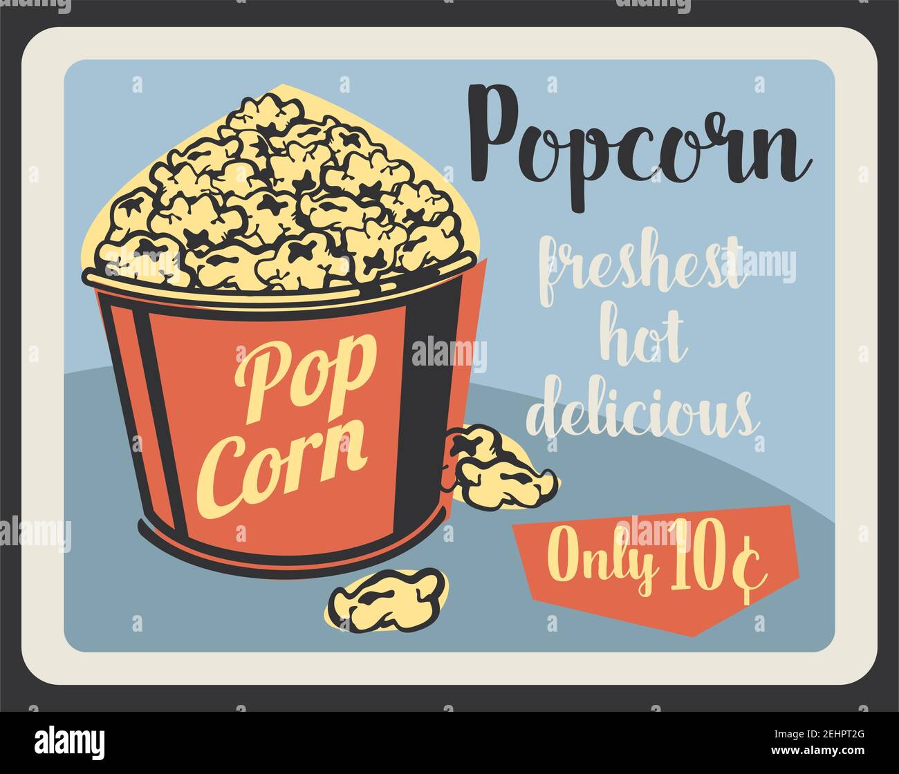 Popcorn fast food menu, cinema bar or cafe. Vector retro poster of