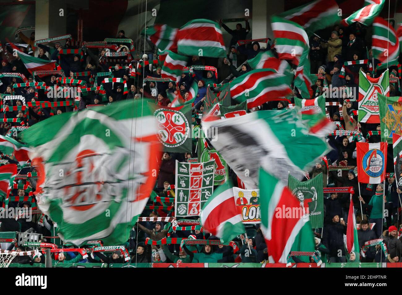 Soccer Football - Champions League - Group Stage - Group D - Lokomotiv Moscow v Galatasaray - RZD Arena, Moscow, Russia - November 28, 2018  Lokomotiv Moscow fans inside the stadium before the match  REUTERS/Sergei Karpukhin Stock Photo