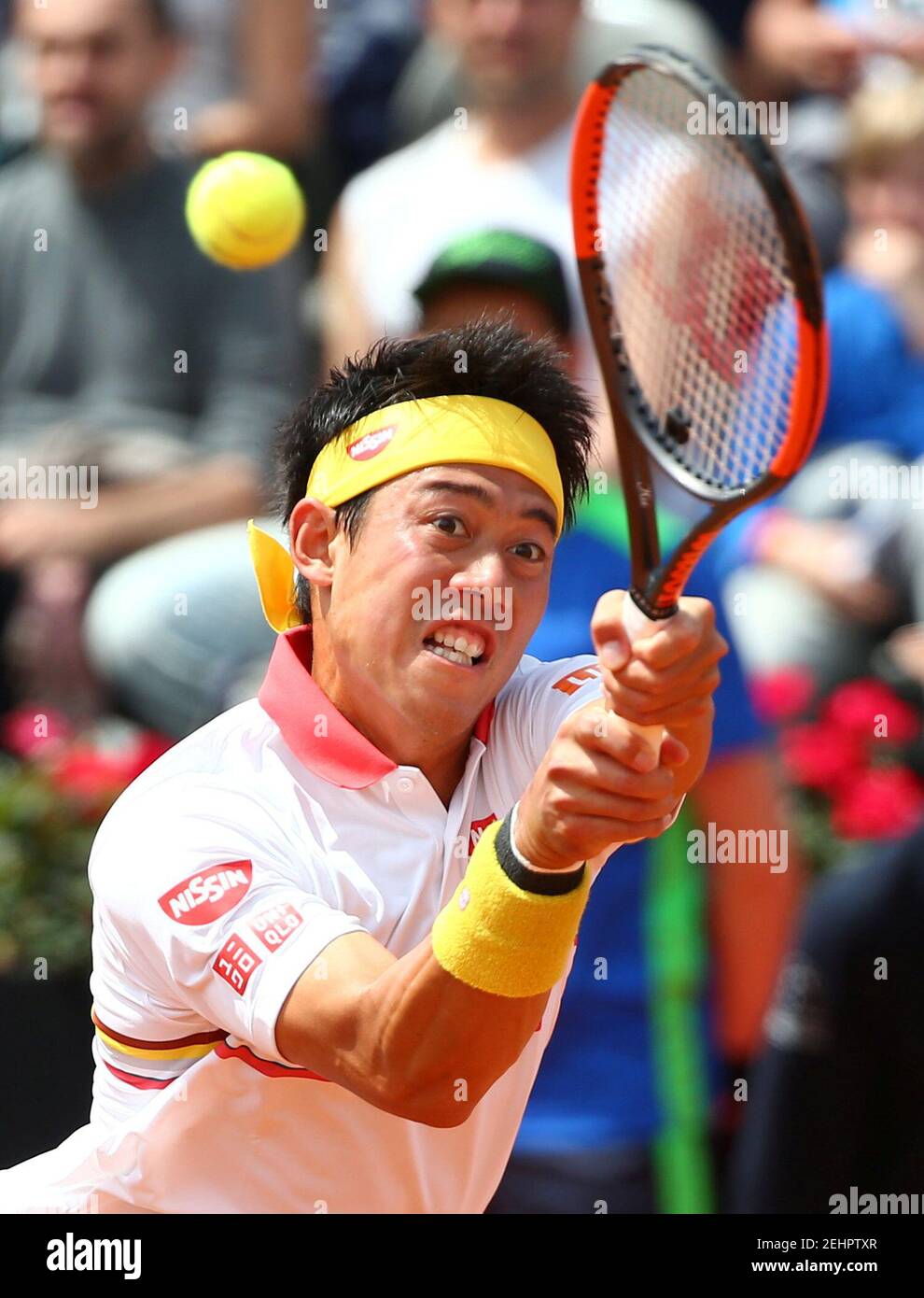 Tennis - ATP World Tour Masters 1000 - Italian Open - Foro Italico, Rome, Italy - May 16, 2018   Japan's Kei Nishikori in action during his second round match against Bulgaria's Grigor Dimitrov   REUTERS/Alessandro Bianchi Stock Photo