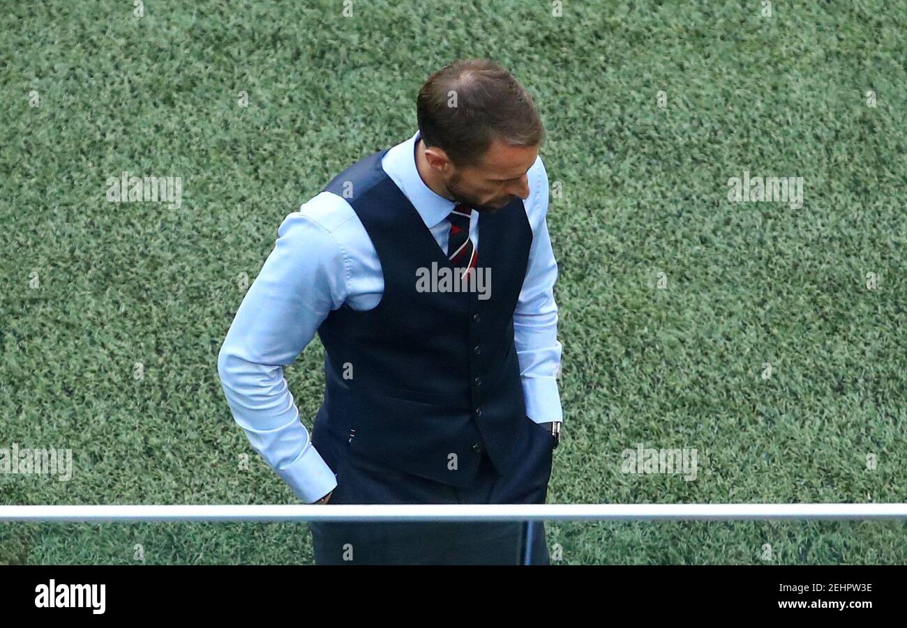Soccer Football - World Cup - Third Place Play Off - Belgium v England - Saint Petersburg Stadium, Saint Petersburg, Russia - July 14, 2018  England manager Gareth Southgate looks dejected during the match   REUTERS/Michael Dalder Stock Photo