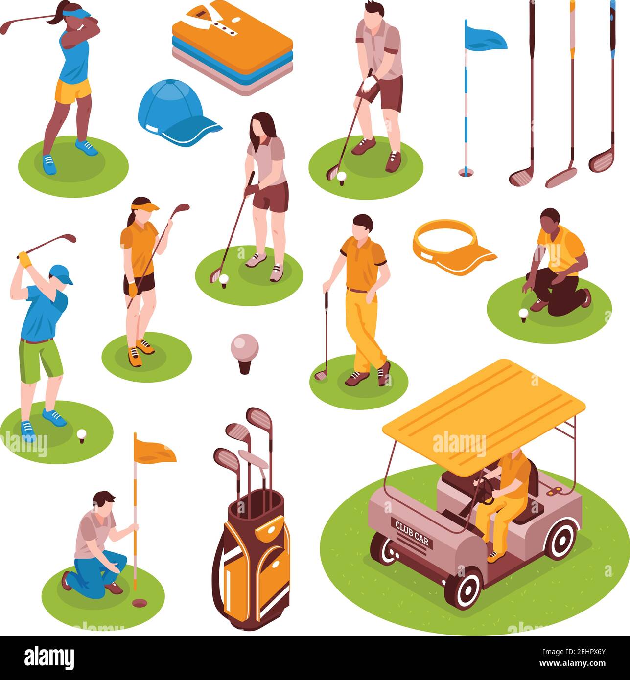 Golf isometric icons set with equipment symbols isolated vector illustration Stock Vector