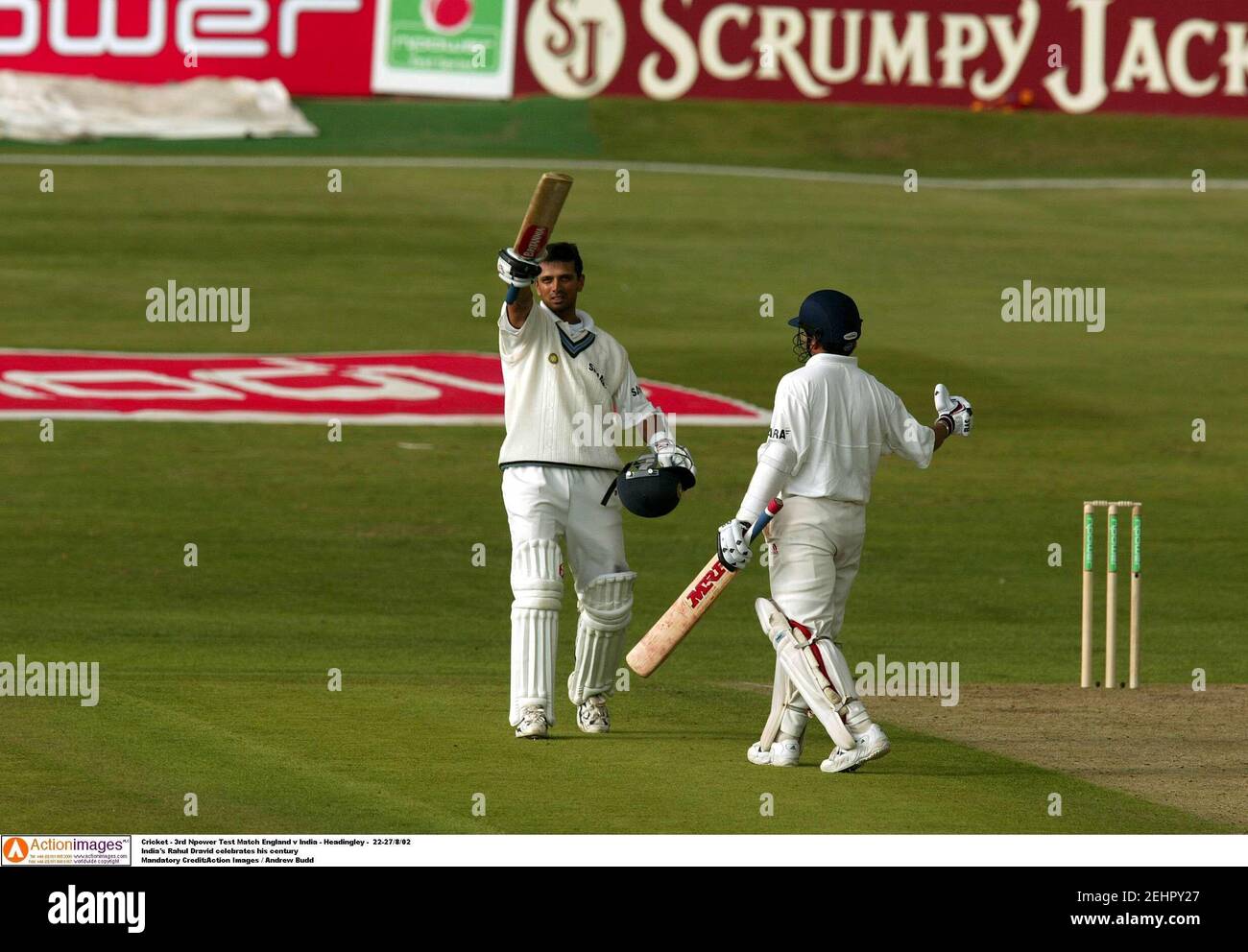 Cricket - 3rd Npower Test Match England v India - Headingley -  22-27/8/02  India's Rahul Dravid celebrates his century  Mandatory Credit:Action Images / Andrew Budd Stock Photo
