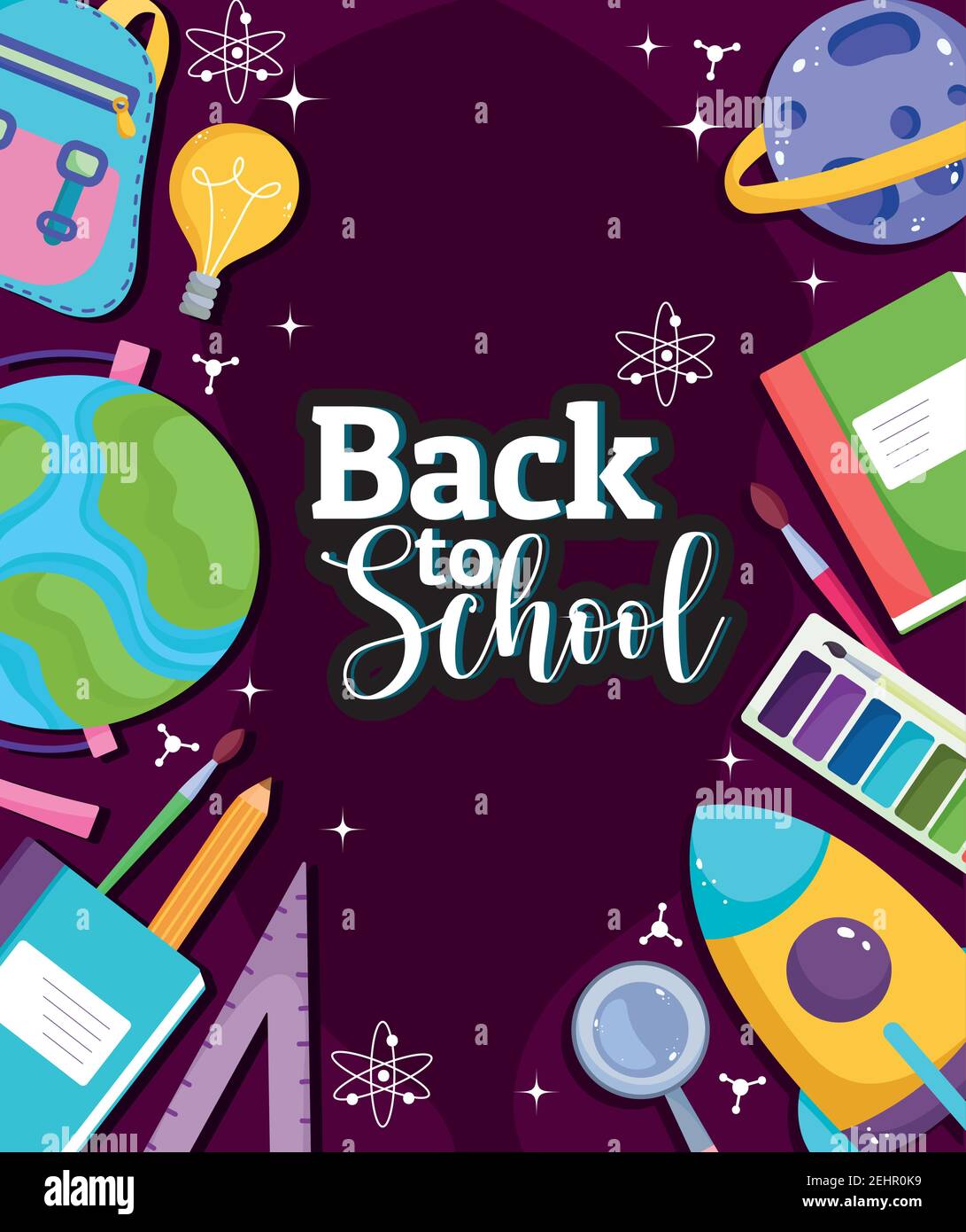 Back to School education class globe map books and supplies vector ...