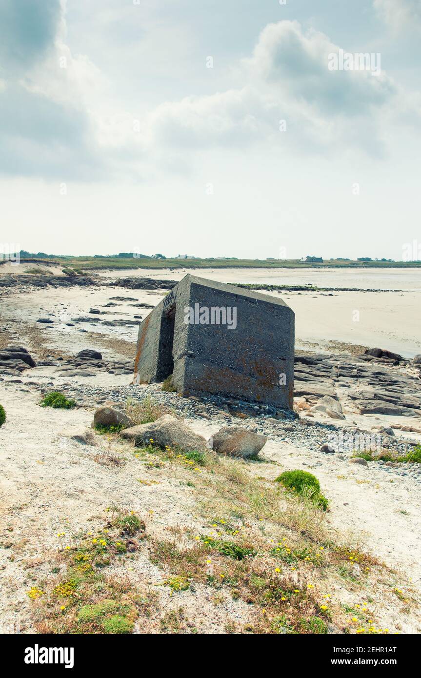 Blockhaus in a Normandy beach Stock Photo