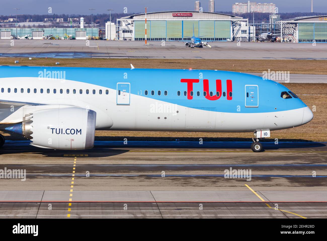 Stuttgart, Germany - January 15, 2021: TUI Boeing 787-9 Dreamliner airplane at Stuttgart Airport (STR) in Germany. Boeing is an American aircraft manu Stock Photo