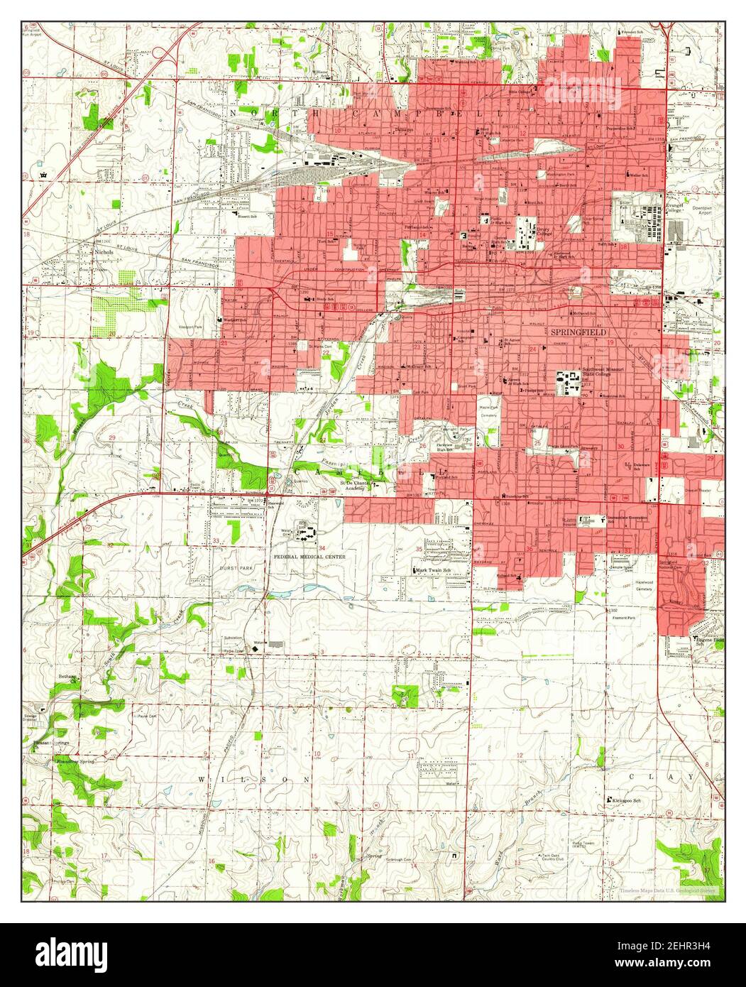 Springfield, Missouri, map 1960, 124000, United States of America by Timeless Maps, data U.S