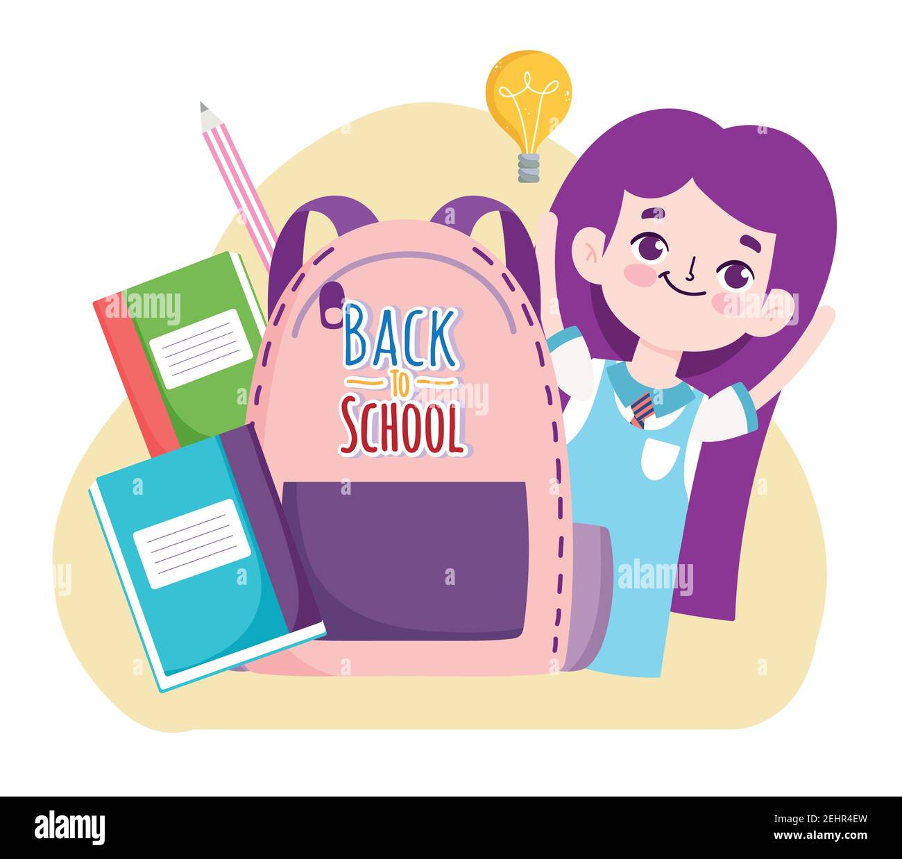 Back to School student girl with rucksack books and pencil cartoon ...