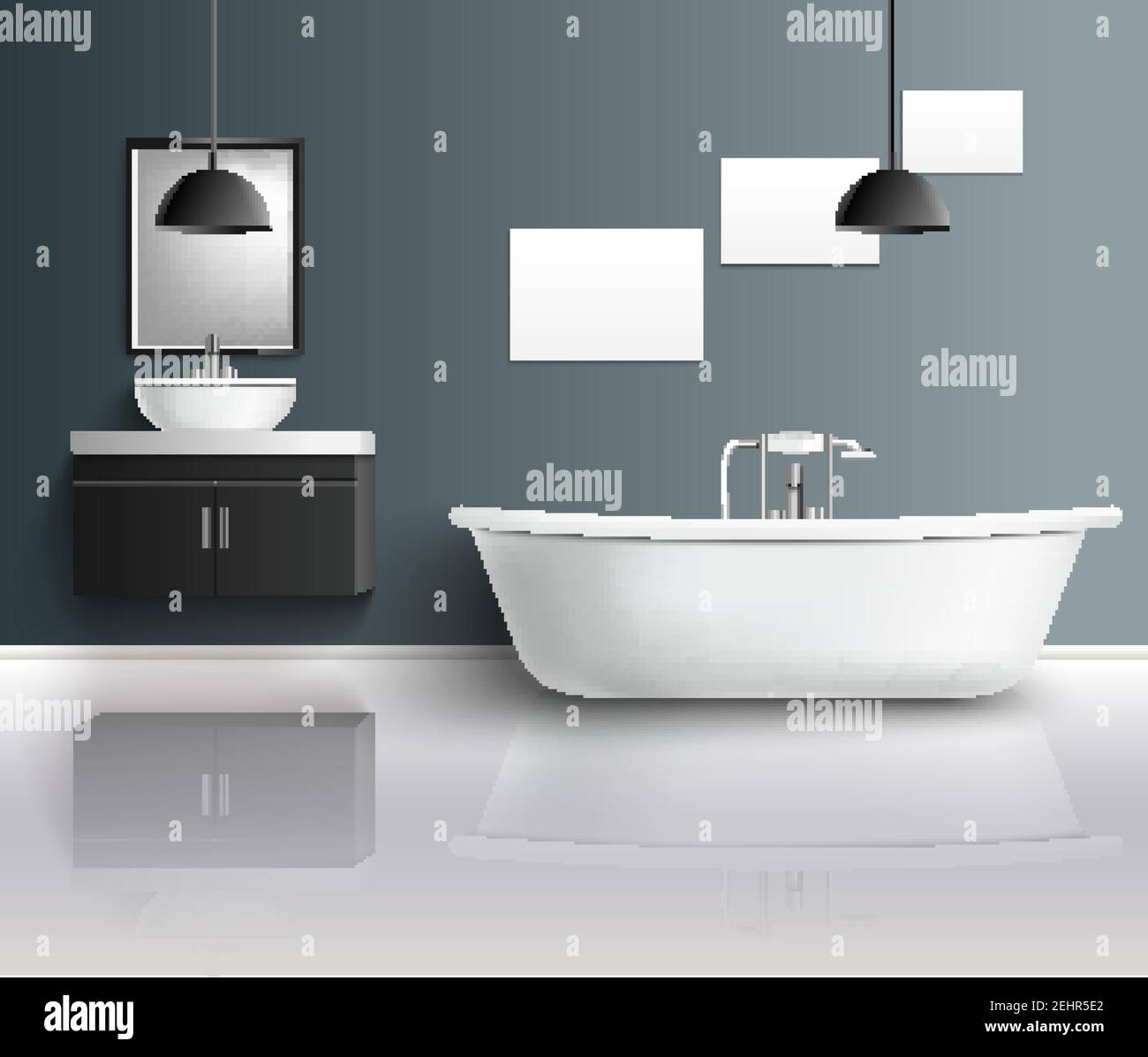 Bathroom furniture interior realistic composition with modern bathroom ...