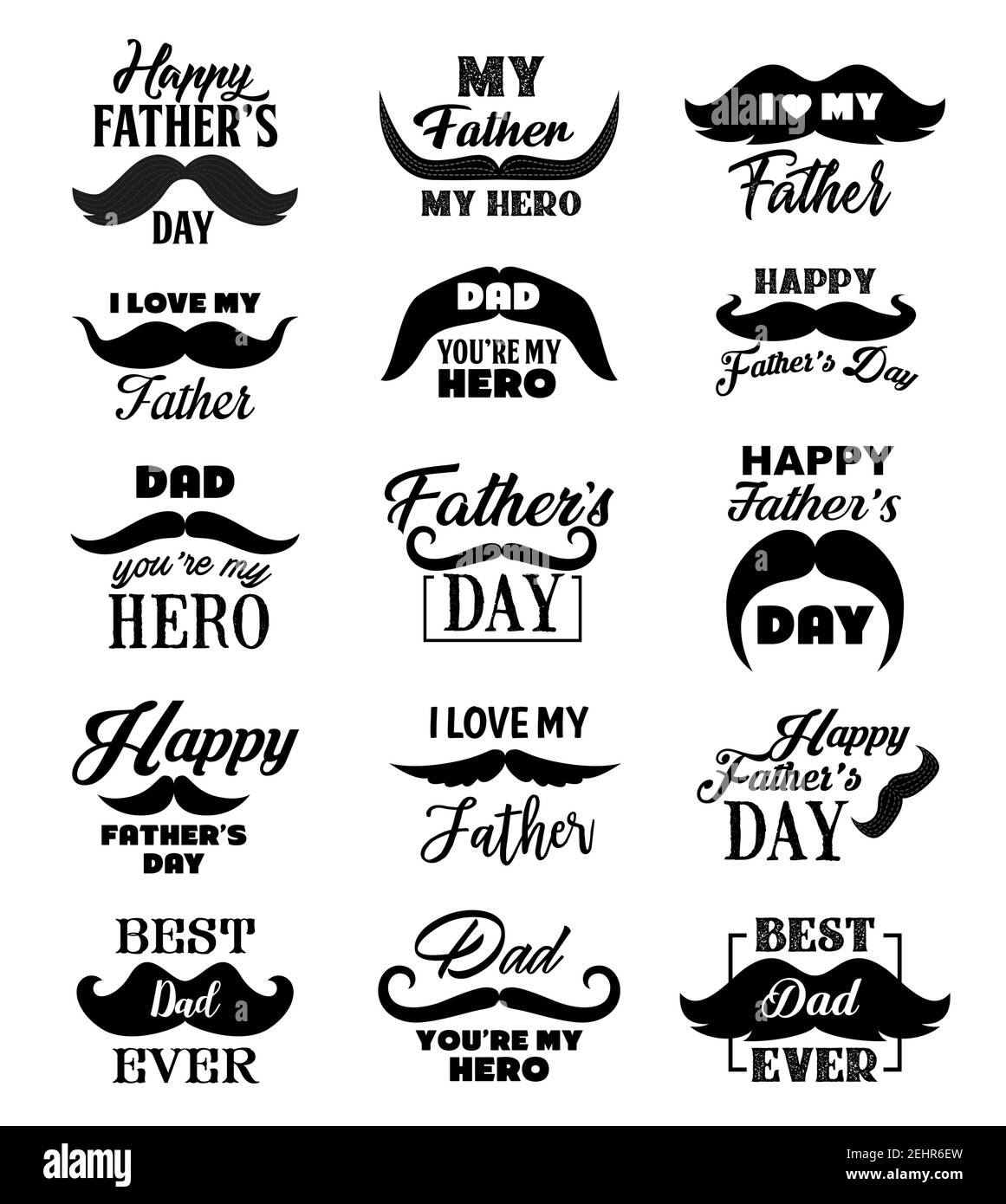 Happy Father Day vector lettering quotes, Best Dad Ever and I Love My Daddy hand drawn text. Calligraphic icons for greeting card and gift tag, decora Stock Vector