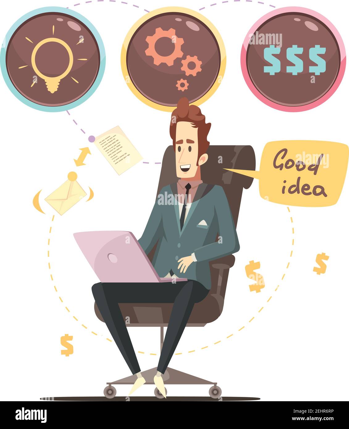 Successful business project manager in office armchair with good ideas bubbles icons retro cartoon poster vector illustration Stock Vector Image & Art - Alamy Successful business project manager in office armchair with good ideas bubbles icons retro cartoon poster vector illustration Stock Vector Image & Art - Alamy
