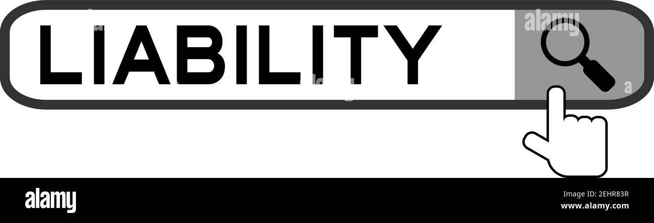 Hand icon over magnifier to find word liability in search banner on ...