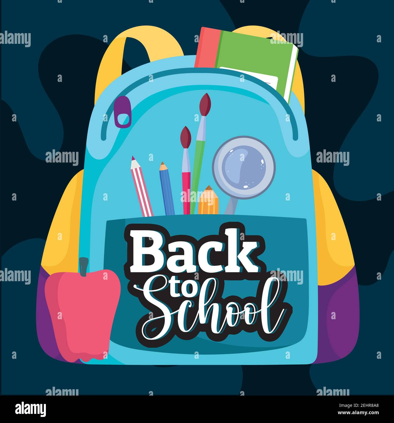 Back to School backpack with brush pencil and magnifier vector ...