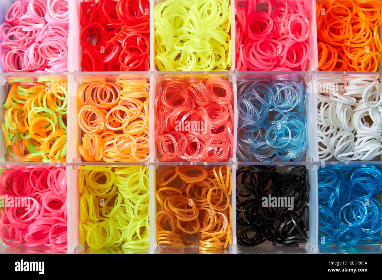 A set of colorful rubber bands and loom knit for knitting wristbands