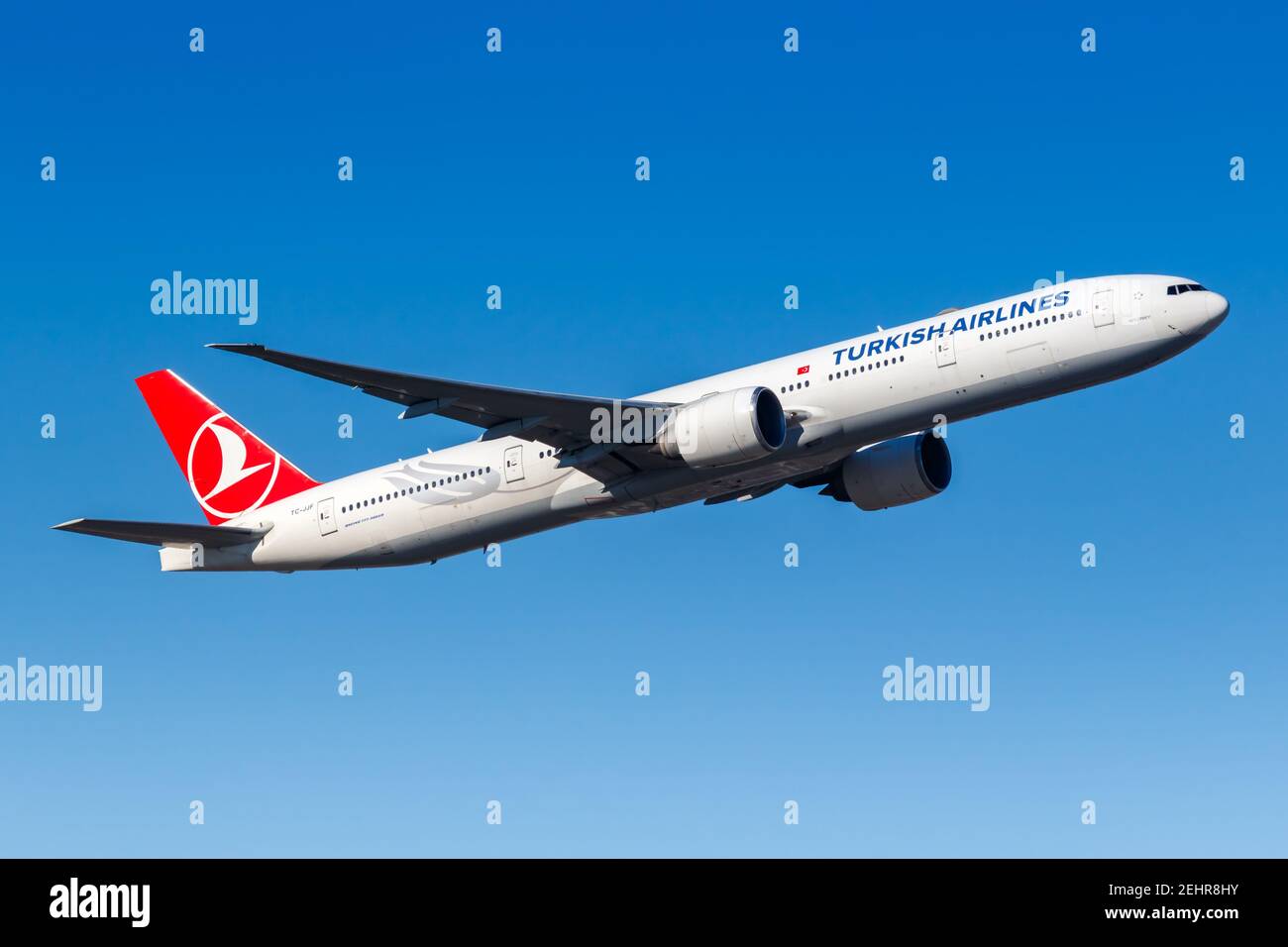 Frankfurt, Germany February 13, 2021 Turkish Airlines Boeing 777300ER airplane at Frankfurt