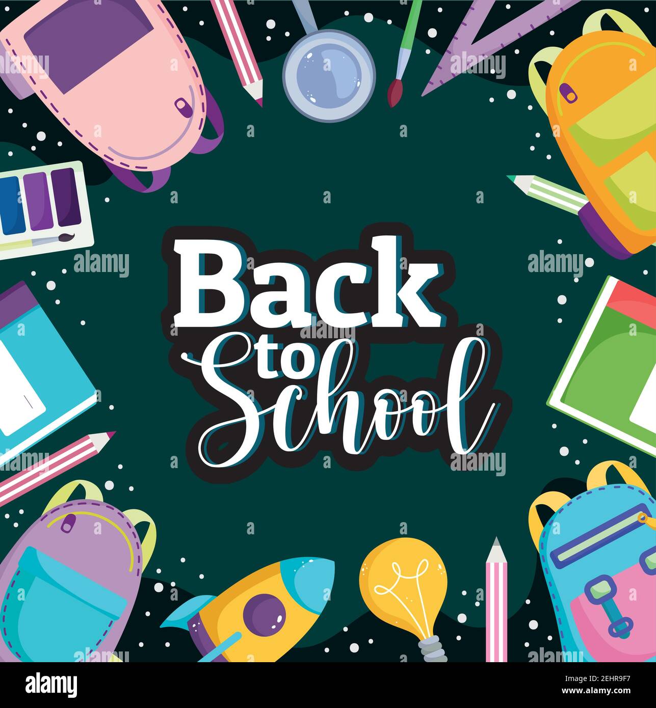 Back to School lettering supplies stationery elements background vector ...