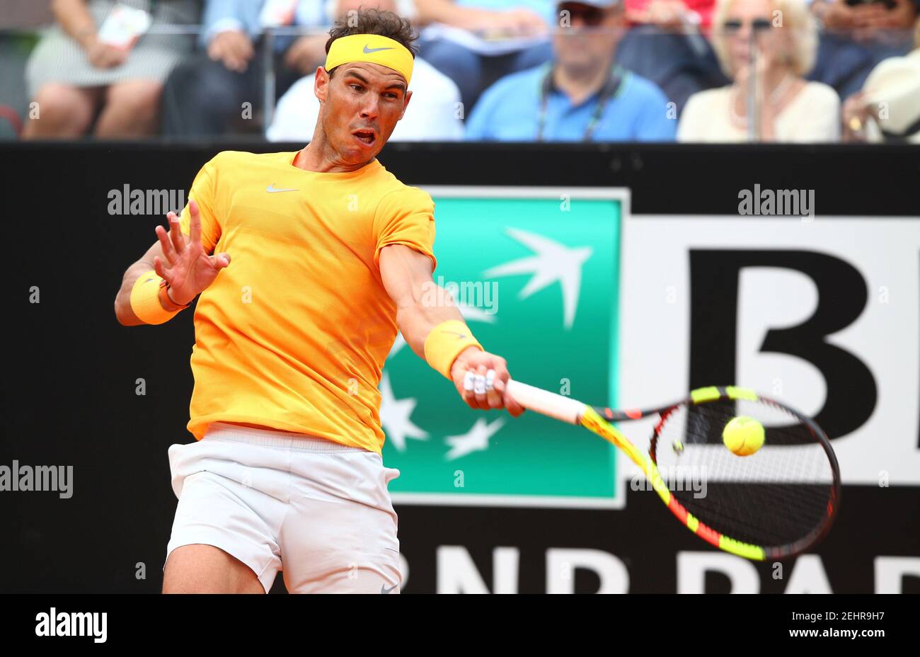 Tennis - ATP World Tour Masters 1000 - Italian Open - Foro Italico, Rome, Italy - May 18, 2018   Spain's Rafael Nadal in action during his quarter final match against Italy's Fabio Fognini   REUTERS/Alessandro Bianchi Stock Photo