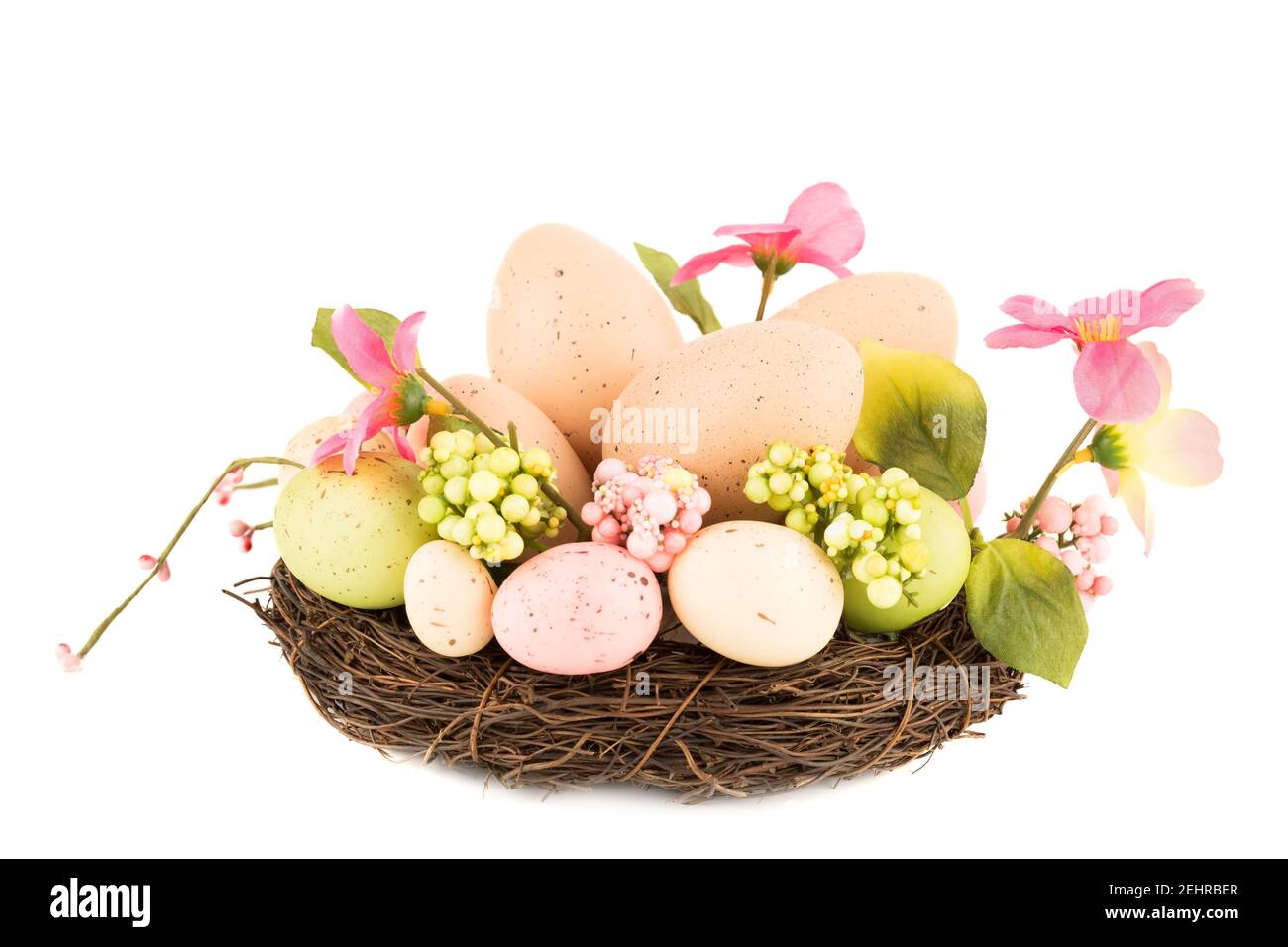 Easter colorful eggs and flowers isolated on white background Stock ...