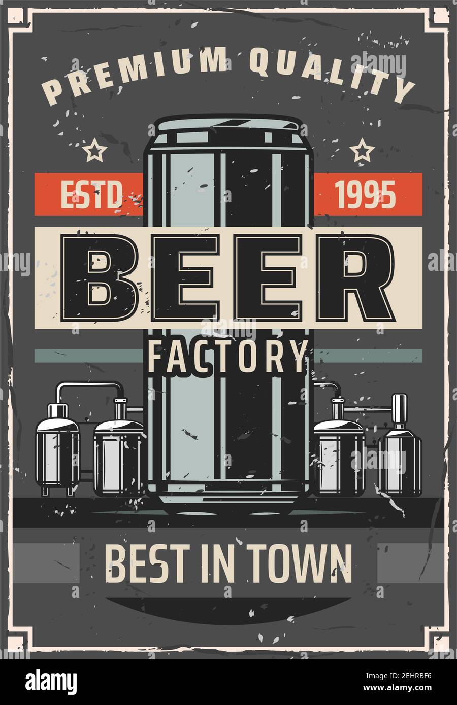 Beer brewing factory retro poster for bar or pub. Vector vintage design