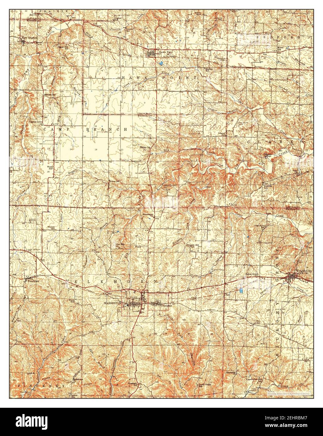 Warrenton, Missouri, map 1945, 1:62500, United States of America by Timeless Maps, data U.S. Geological Survey Stock Photo