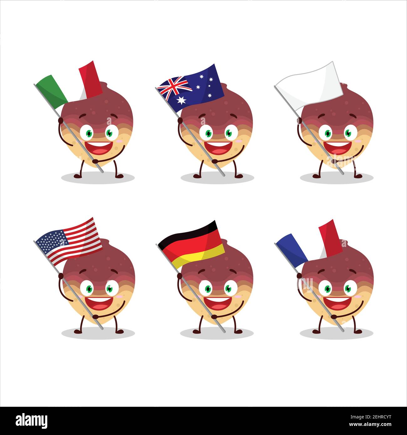 Swede Cartoon Character Bring The Flags Of Various Countries Vector