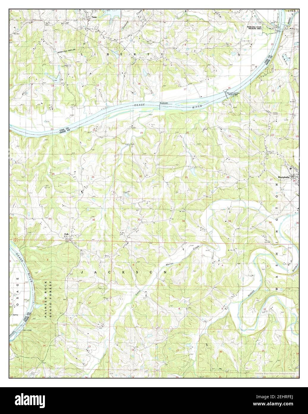 Westphalia West, Missouri, map 1987, 124000, United States of America by Timeless Maps, data U