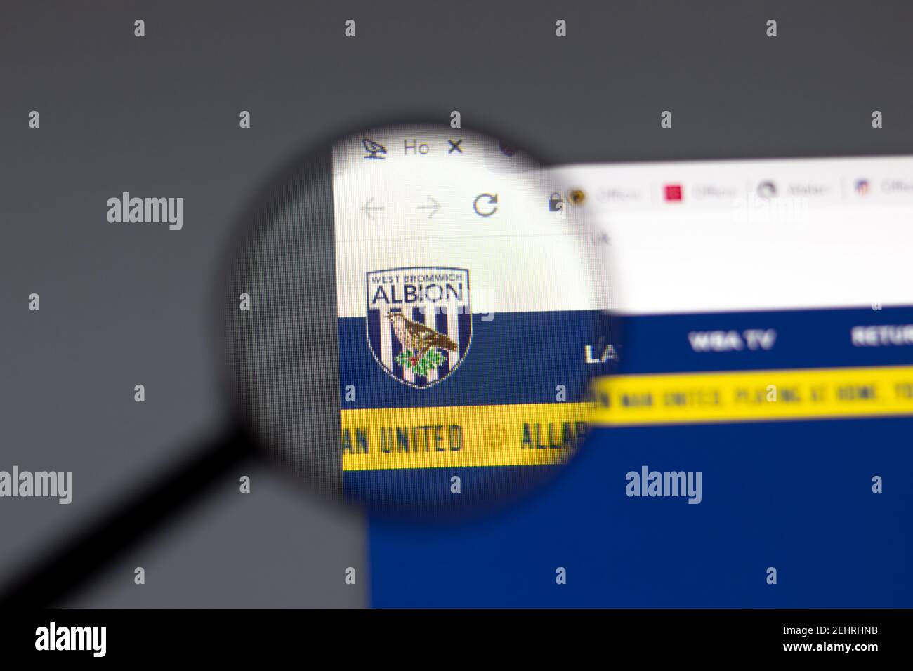 New York, USA - 15 February 2021: West Bromwich Albion website in browser with company logo, Illustrative Editorial Stock Photo